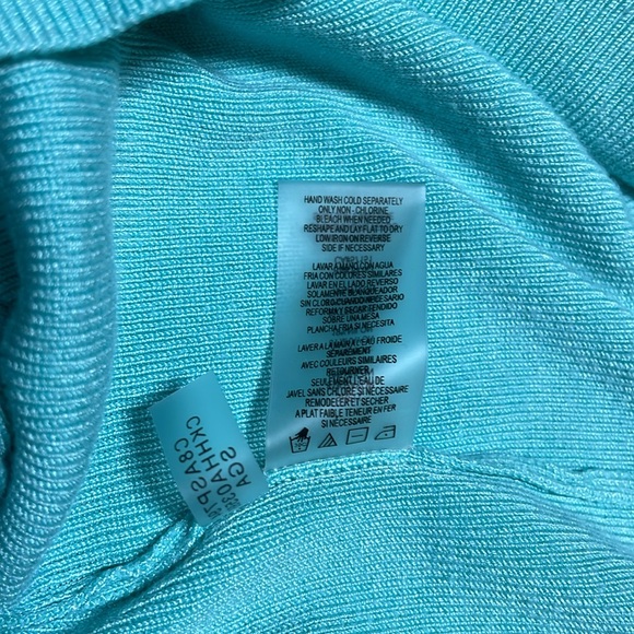 Calvin Klein Flirty Fitted Cold Shoulder Short Sleeve Sweater Aqua -M-#0007 - Picture 9 of 11